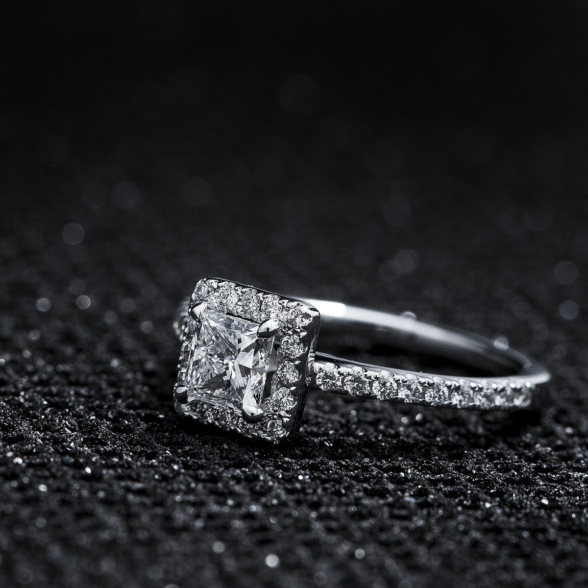 Princess Halo Engagement Ring